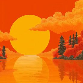 Coucher de soleil avec soleil jaune et ciel orange sur Studio Nocta