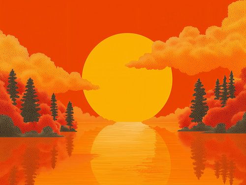 Sunset with yellow sun and orange sky