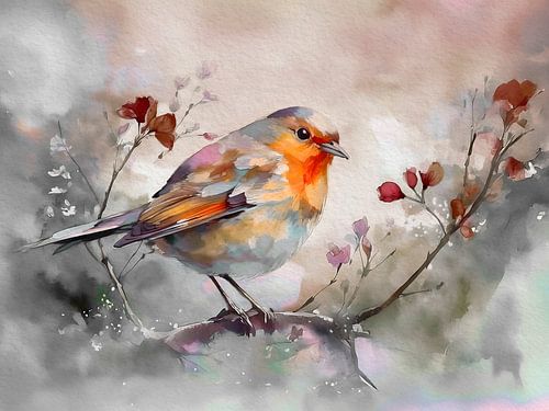 Winter: Roodborstje op een tak in de mist