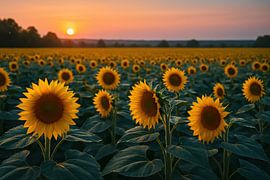Glowing sunflower field at night by Art & Soul Creations