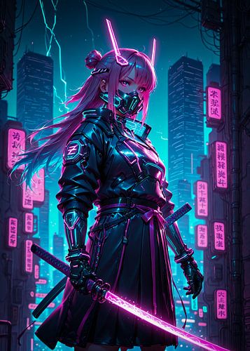 Samurai Girl Anime Japan Cyberpunk Stil