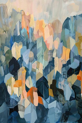 Abstract schilderij van bergachtige vormen