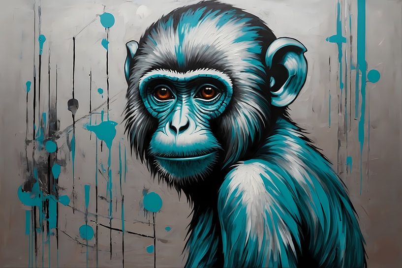 Abstract Monkey with Turquoise and Silver Paint by Art & Soul Creations