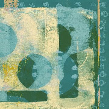 Japandi. Abstracte vormen in groen en geel III van Dina Dankers