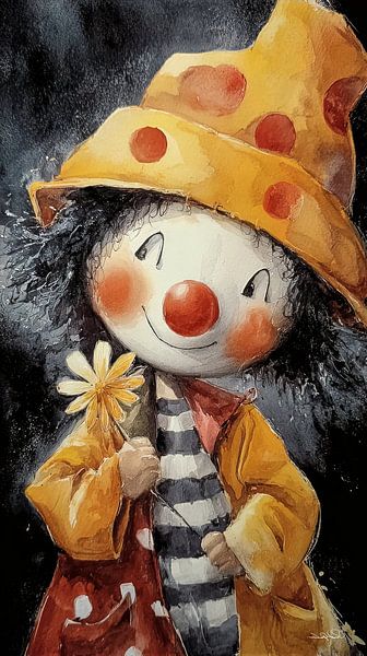 fröhlicher Clown in Aquarell von Gelissen Artworks