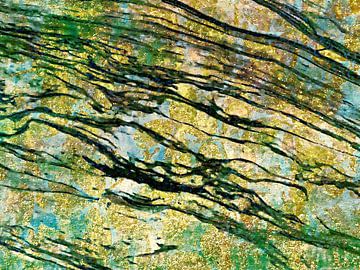 Algues dans la mer d'or un expressionniste moderne de la nature en vert or II sur FRESH Fine Art