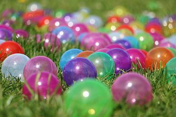 Kleurrijke ballen in het gras van Pfotowelt