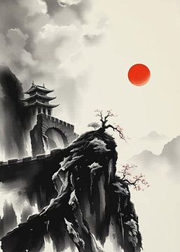 Paysage traditionnel japonais imprimé à l'encre