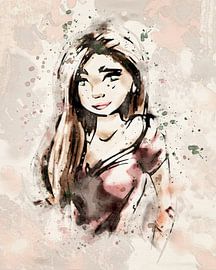 Young woman with red shirt by Emiel de Lange