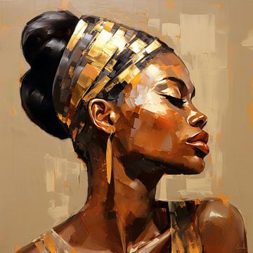 Portret van vrouw in gouden en donkere warme tinten van Lauri Creates