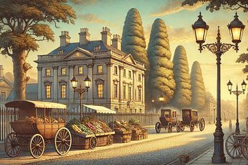 Victorian Market Avenue - 19th century street with carriages and market by Kleurenrijk