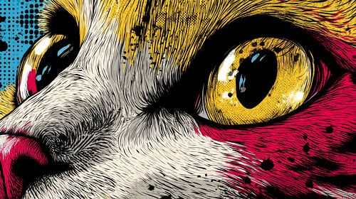 Chat aux yeux jaunes Popart Intense Focus