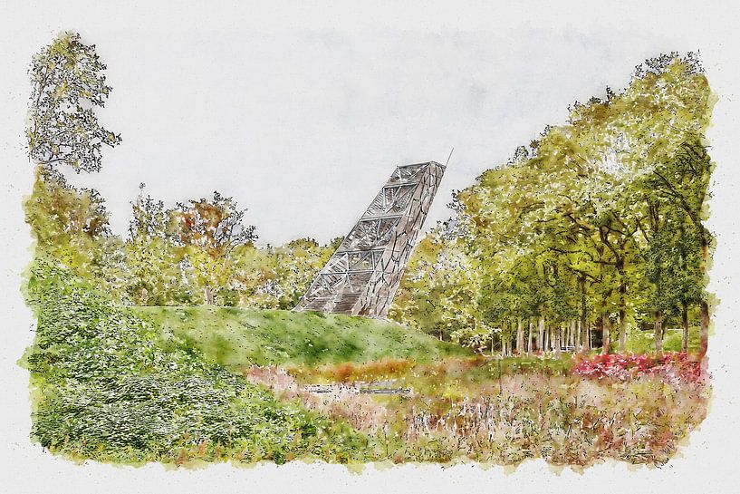 View tower Pompejus at Fort de Roovere in Halsteren (watercolour, art) by Art by Jeronimo