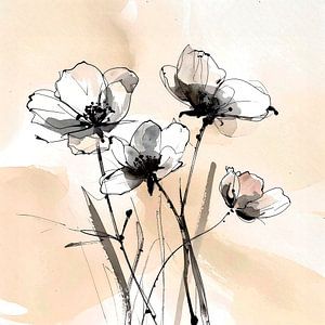 Botanische Illustration: Minimalistische Mohnblumen