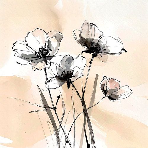 Botanical illustration: Minimalist Poppies