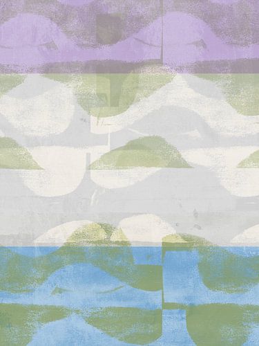 Pastel abstract landschap in poederblauw , lavendel en salie