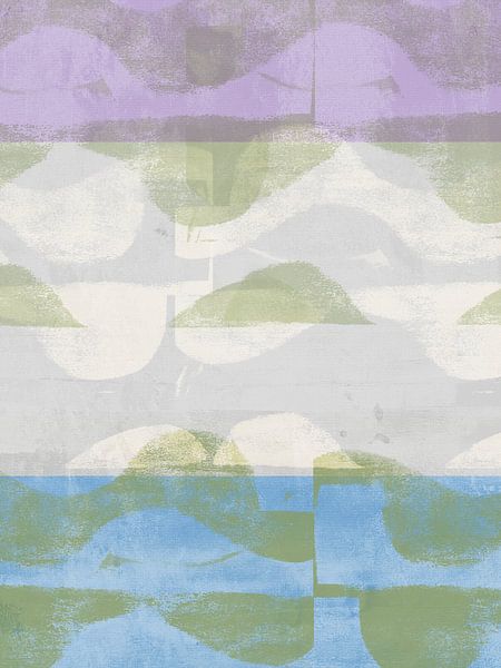 Paysage abstrait pastel en bleu poudre, lavande et sauge par Dina Dankers