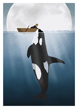 Mann und Orca im Mondlicht