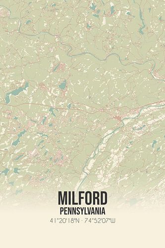 Vintage landkaart van Milford (Pennsylvania), USA.