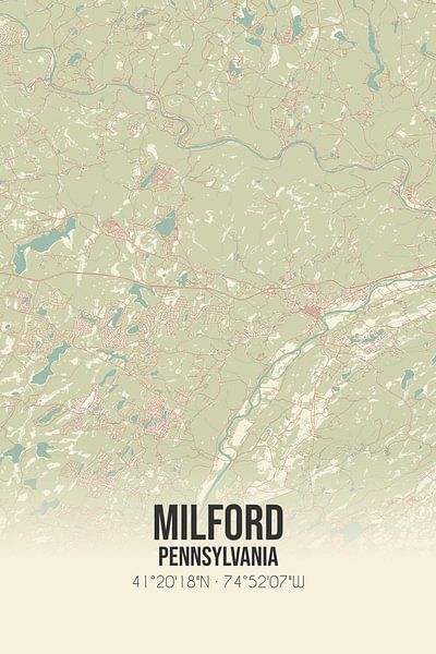 Carte ancienne de Milford (Pennsylvanie), USA. par Affiches de lieux