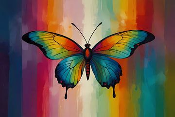 Explosion de couleurs abstraites en forme de papillon sur De Muurdecoratie