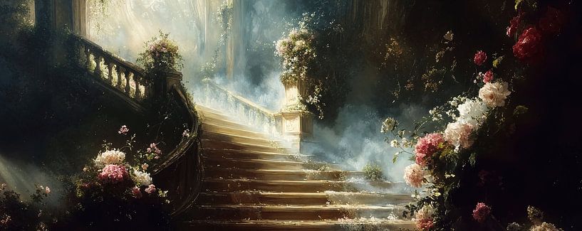 Floral staircase | Romantic Roses on Stairs by ARTEO Paintings