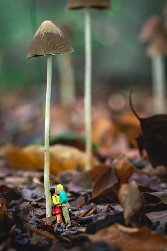 Miniatures people under a mushroom