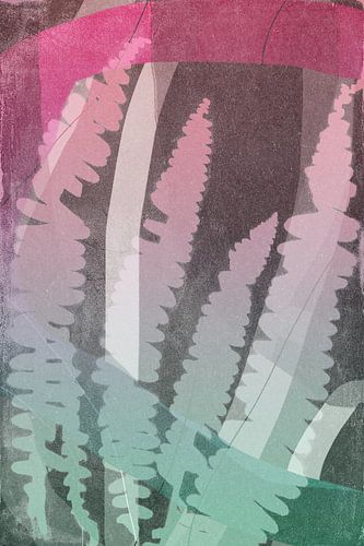 Witte varens. Moderne abstracte botanische geometrische kunst in roze en groen