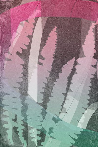 White ferns. Modern abstract botanical geometric art in pink and green by Dina Dankers