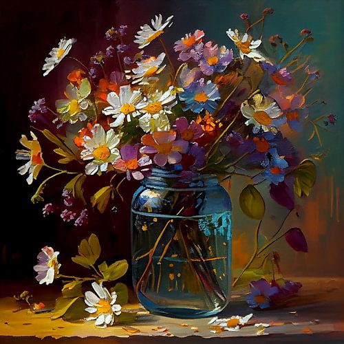 Fleurs colorées dans un vase transparent