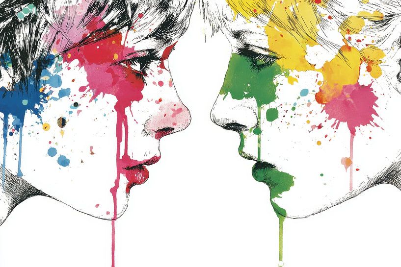 confrontation de femmes à l'aquarelle par Egon Zitter