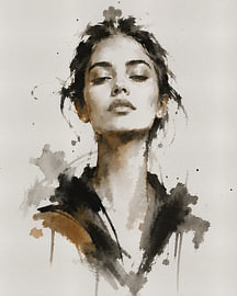 Ink Muse VI | Abstraktes Frauenporträt in Ostindischer Tinte und Aquarell von MadameRuiz