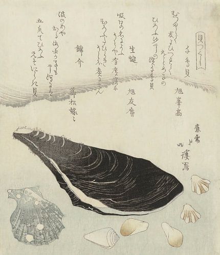 Plevierschelpen, rauwe mossel en brokaatschelp, Totoya Hokkei, 1821