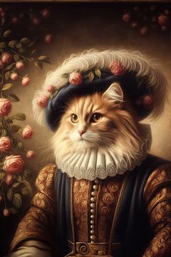 Portrait of a cat in Renaissance style by Ellen Van Loon