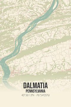 Vieille carte de Dalmatie (Pennsylvanie), USA. sur Rezona