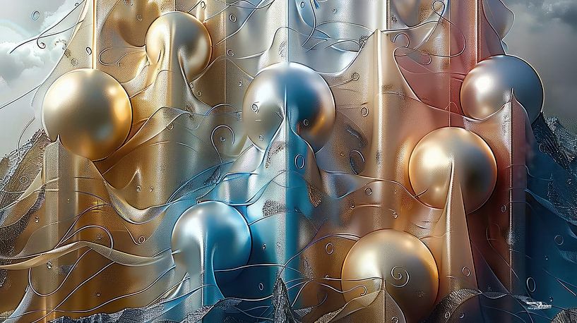 magische Formen in blau-gold-silber-rosa von Gelissen Artworks