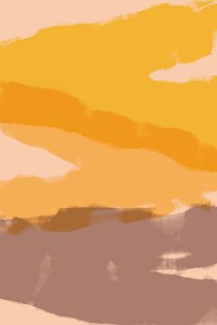 Colorful abstract landscape painting in yellow and taupe