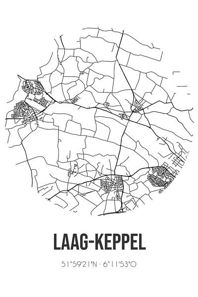 Laag-Keppel (Gelderland) | Map | Black and white by Prints of Place