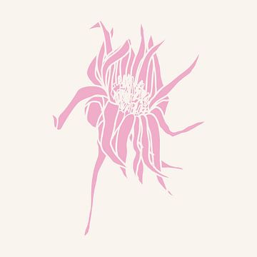 Romantic botanical drawing in neon pink on white no. 5 by Dina Dankers