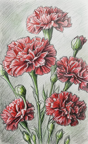 CARNATION SCRIBBLE ART PENCIL SKETCH - METAL POSTER