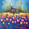 Chalet avec champ de tulipes sur Dakota Wall Art