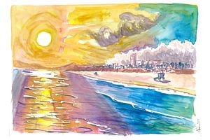 Santa Monica Sun met bergen, strand en zee van Markus Bleichner