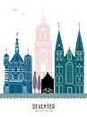 Skyline illustratie stad Deventer in kleur van Mevrouw Emmer thumbnail