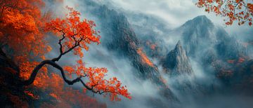 Autumnal mountain landscape in the fog by Poster Art Shop