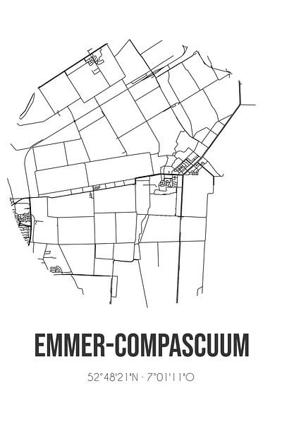 Emmer-Compascuum (Drenthe) | Map | Black and White by Prints of Place