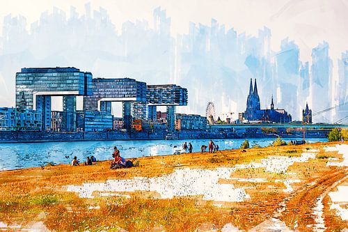 Köln Panorama Skyline Zeichnung