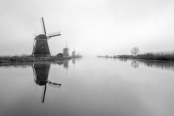 Windmühlen im Nebel