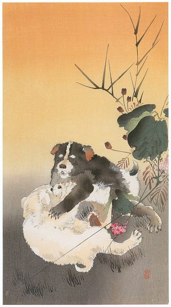 Ohara Koson - Playing puppies (edited) by Peter Balan