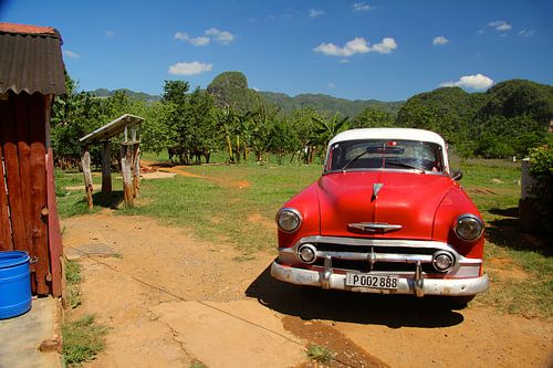 Rode Oldtimer Vinales-vallei Cuba