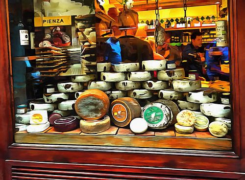 Etalage kaaswinkel Pienza